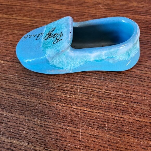 Vintage Turquoise Drip Glaze Pottery Blue Green Moccasin Shoe Banff Canada - Picture 3 of 8